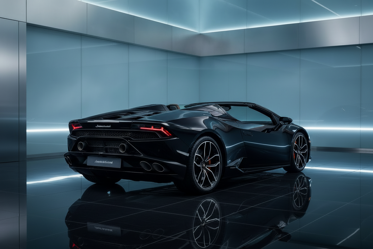 2020 Black Lamborghini Huracán EVO Spyder - Rear Three-Quarter