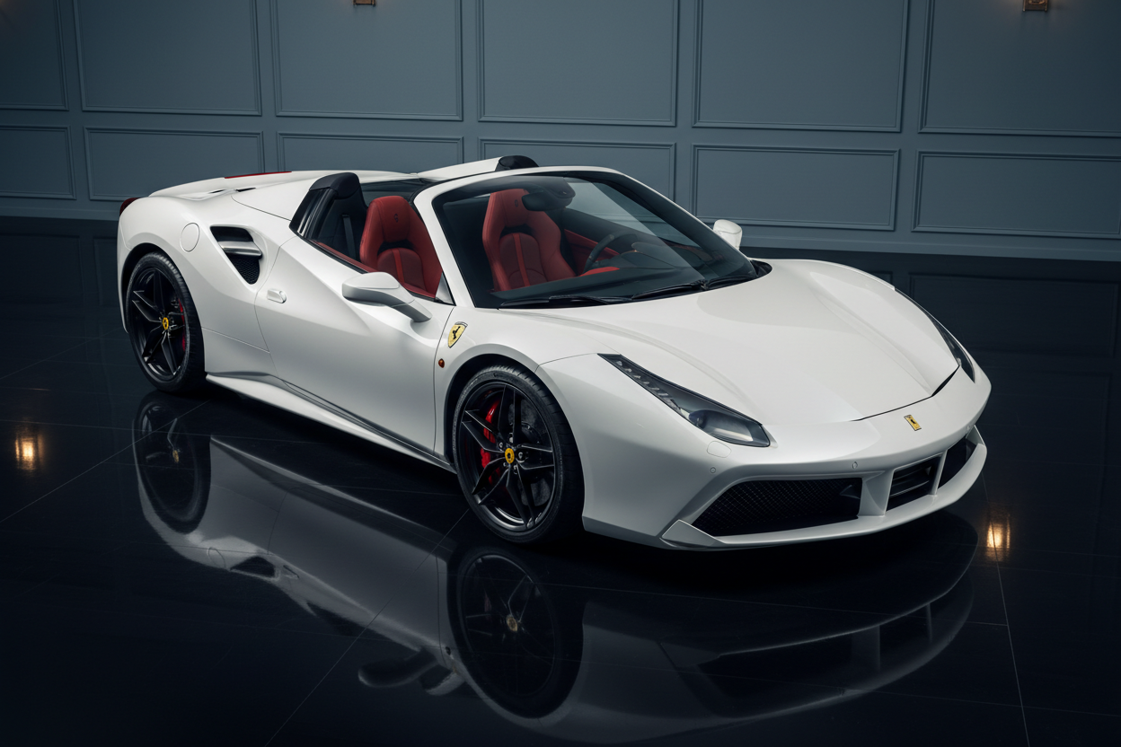 White Ferrari 488 Spider - Black Wheels Red Calipers - High Angle