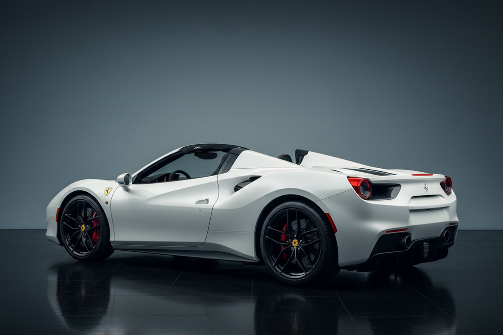 White Ferrari 488 Spider - Black Wheels Red Calipers - Rear
