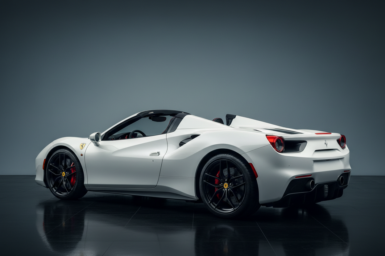 White Ferrari 488 Spider - Black Wheels Red Calipers - Rear