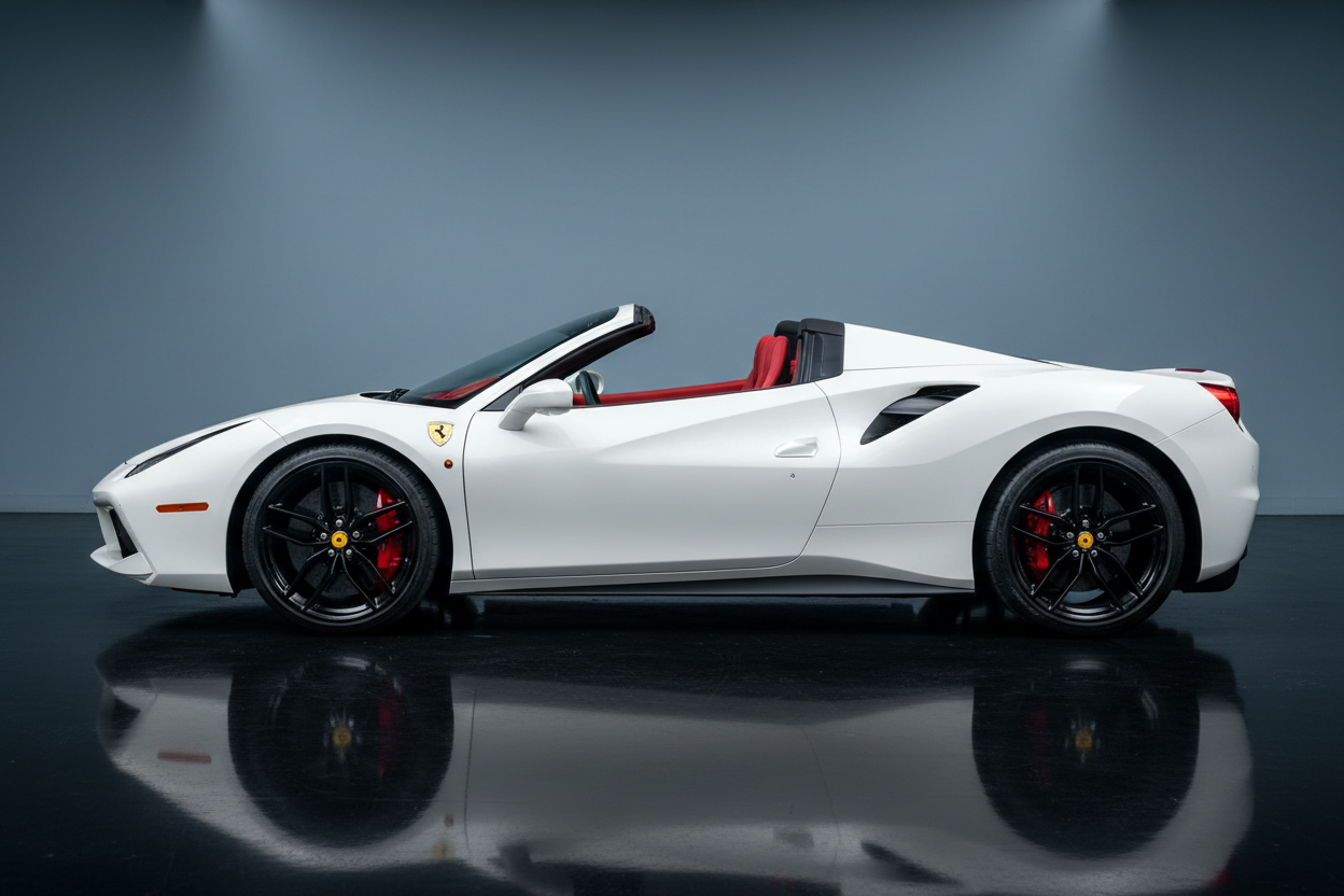 White Ferrari 488 Spider - Black Wheels Red Calipers - Side