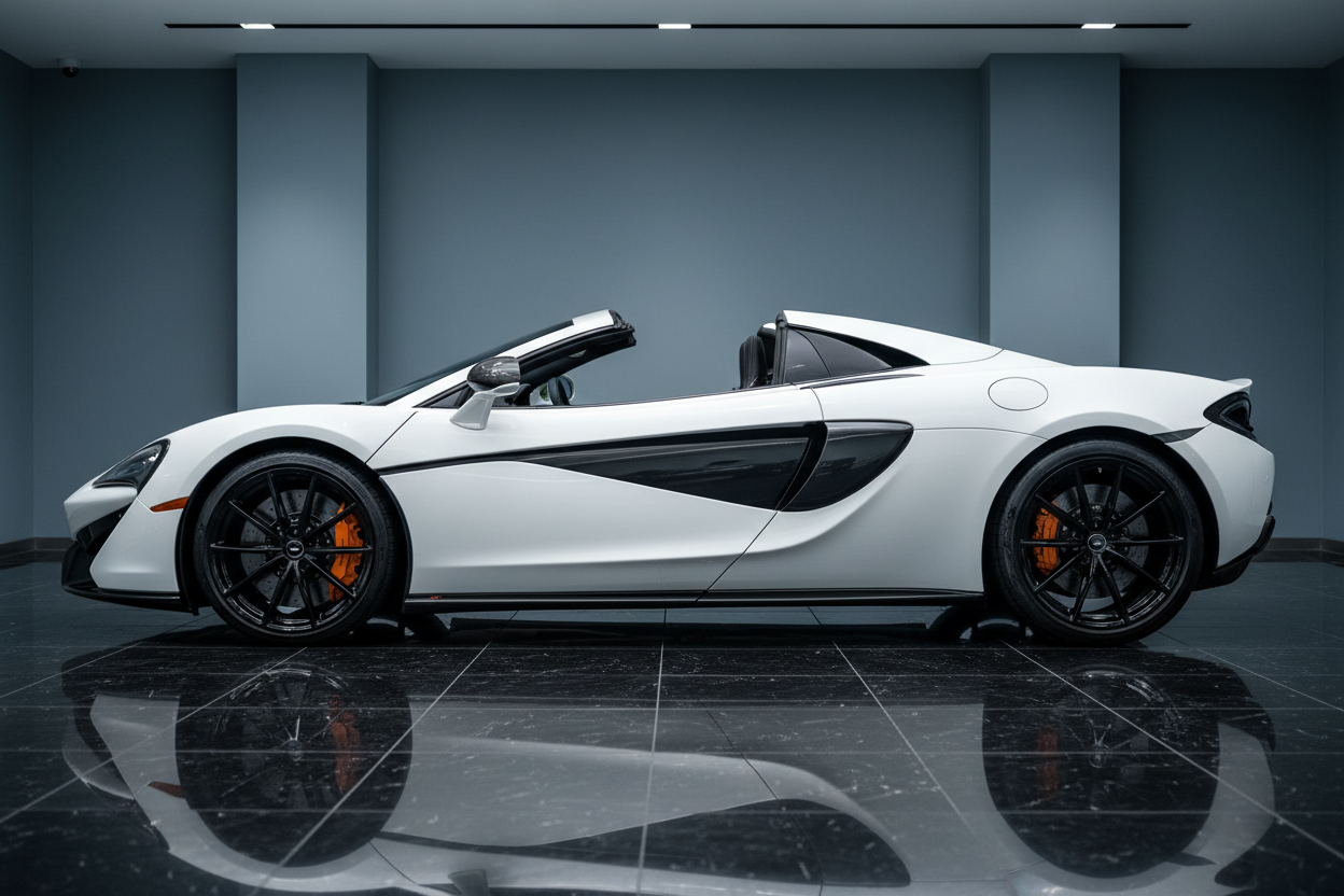 White McLaren 570S - Black Wheels Orange Calipers - Side